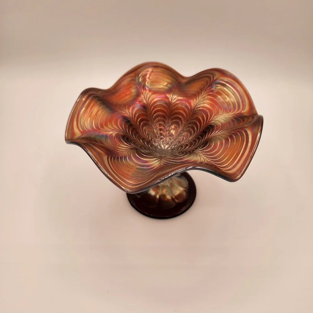 Marigold Carnival Iridescent Art Glass Candy Dish